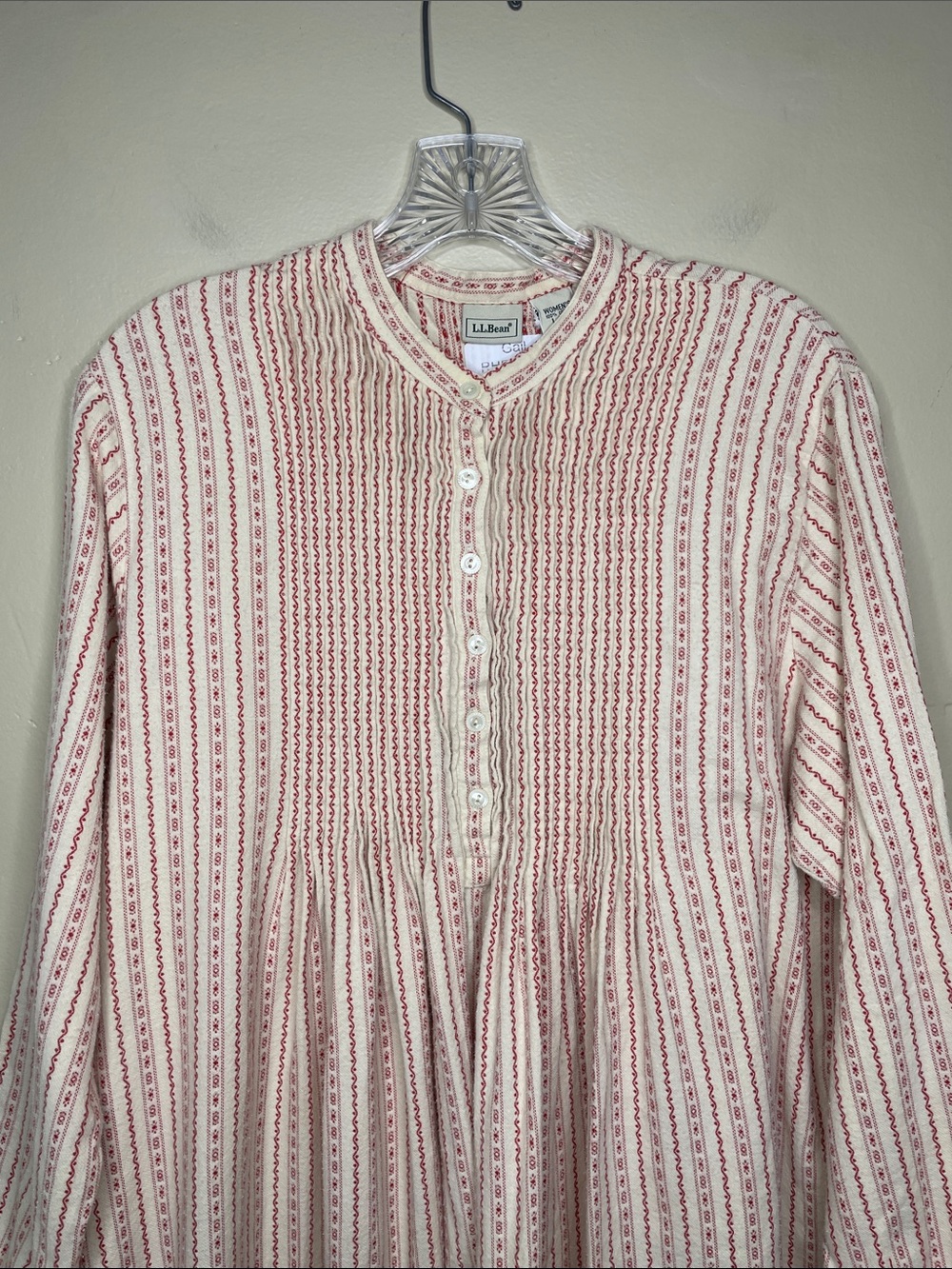 VINTAGE LL Bean Dobby Stripe Flannel Victorian Sleepwear Granny Nightgown Large - Picture 4 of 13